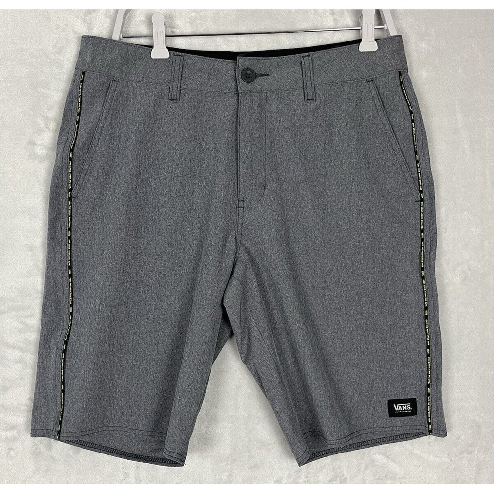VANS VANPHIBIAN Men Short 32 Gray Yellow Stripe Hybrid Stretch Pocket Surf Board